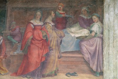 Bettszene, aus der Geburt der Jungfrau (Detail) von Andrea del Sarto